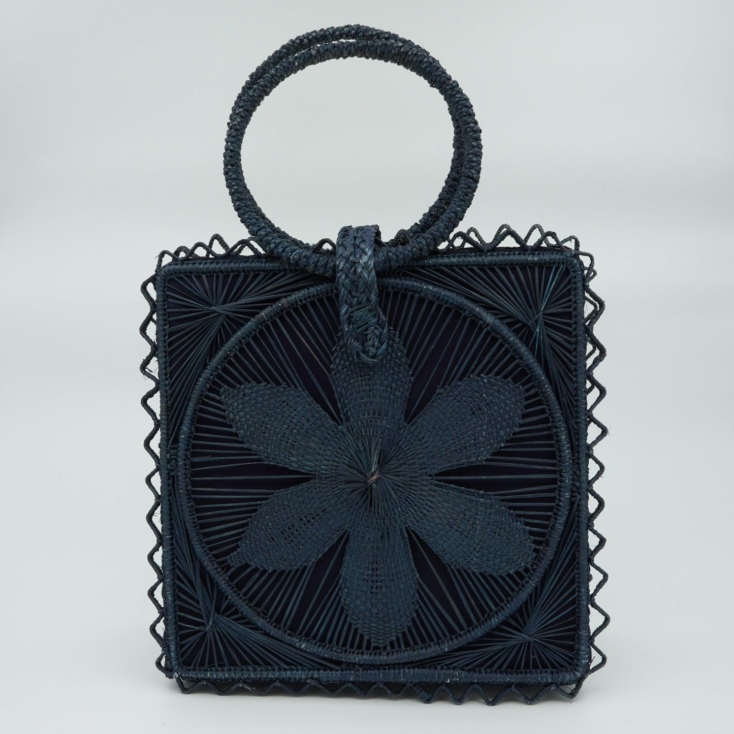 Blue woven square flower purse.
