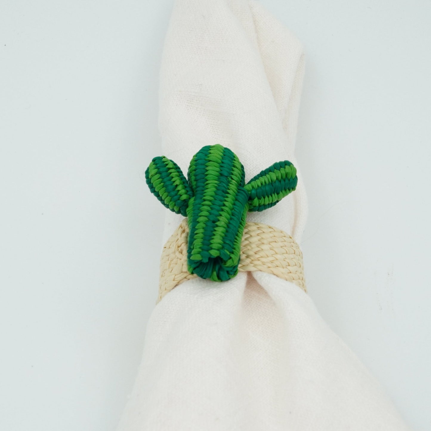 Head on view of woven cactus napkin ring.