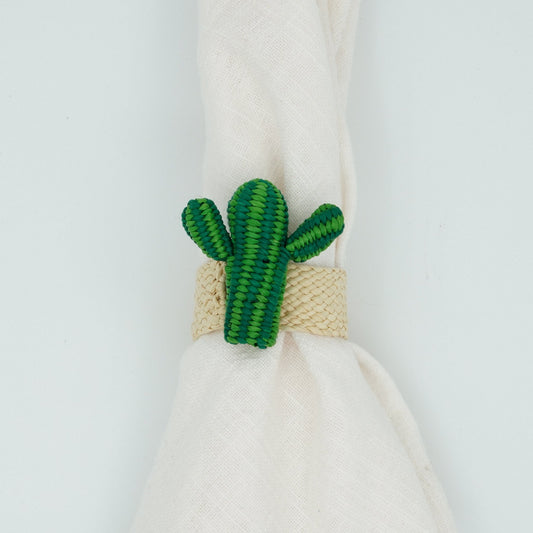 Overhead view of woven cactus napkin ring.