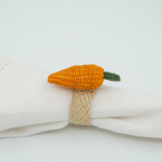 Side view of woven carrot napkin ring.