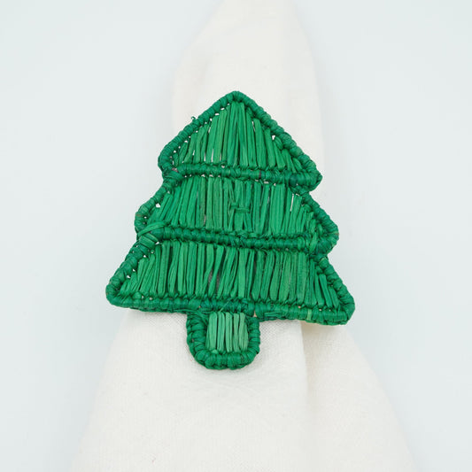 Head on view of woven Christmas tree napkin ring