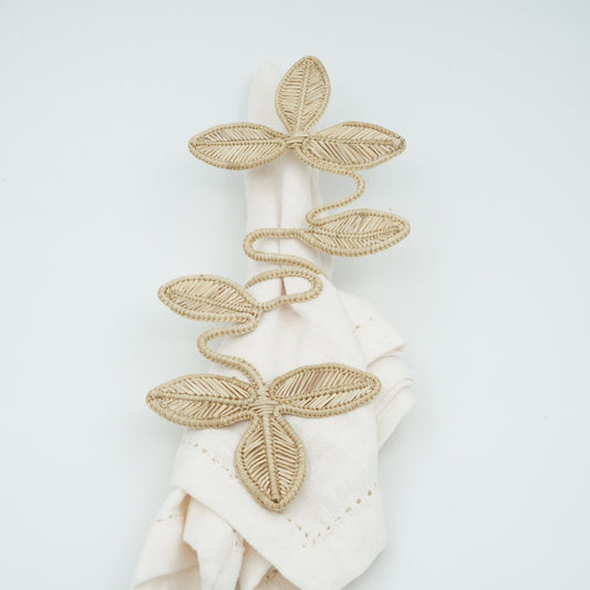 Head on view of woven climbing leaf napkin ring.