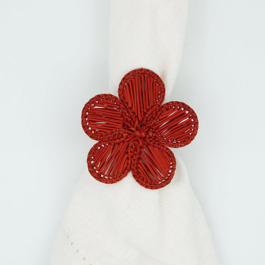 Overhead view of woven flower napkin ring.