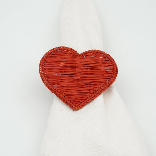 Head on view of woven heart napkin ring.