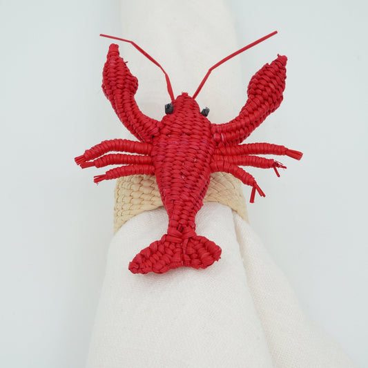 Direct view of woven lobster napkin rings.