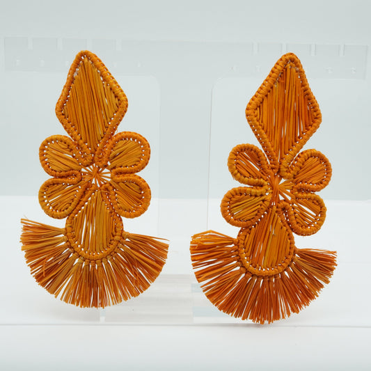 Mustard diamond with fringe woven earrings.