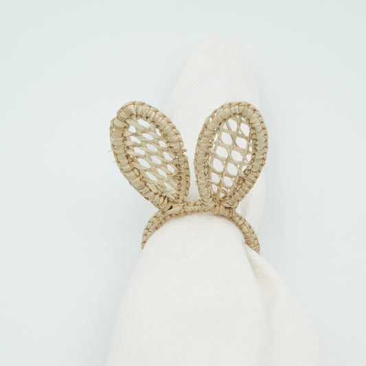 Natural woven bunny ear napkin rings.