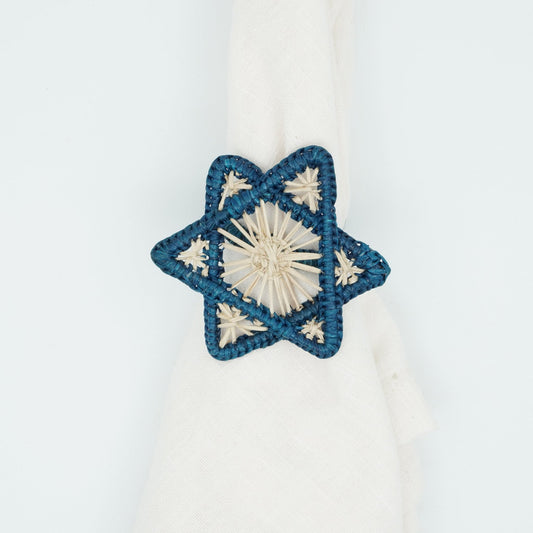 Overhead view of woven Star of David napkin ring.