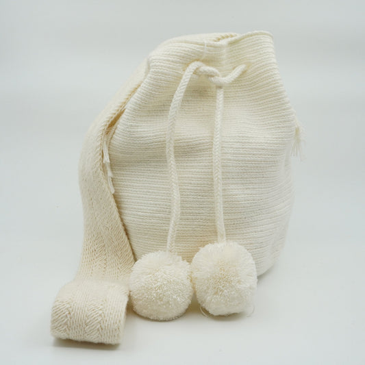 White Wayuu mochila woven handbag.
