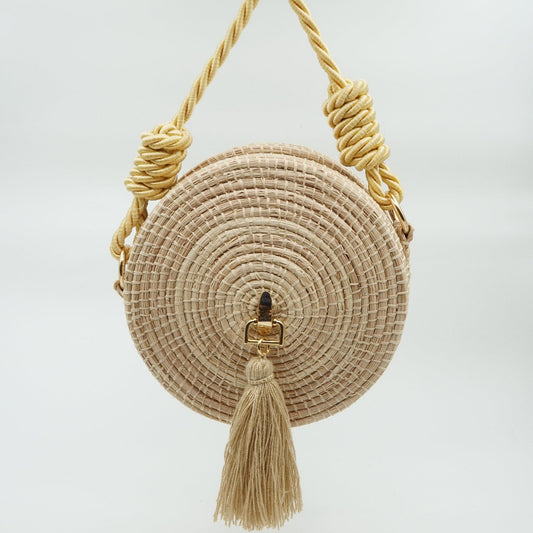 Woven yoyo purse with gold strap