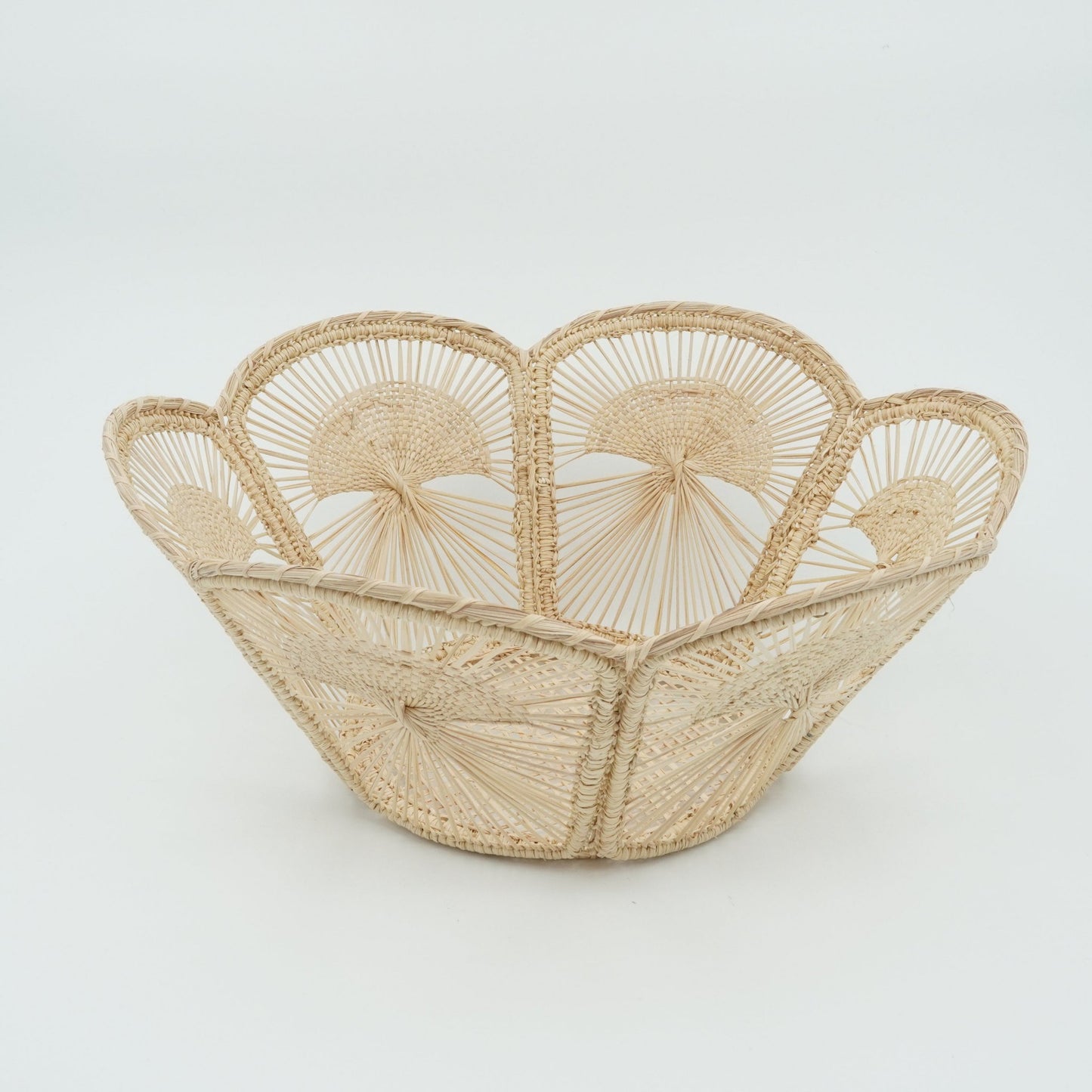 Head-on view of woven fan basket.