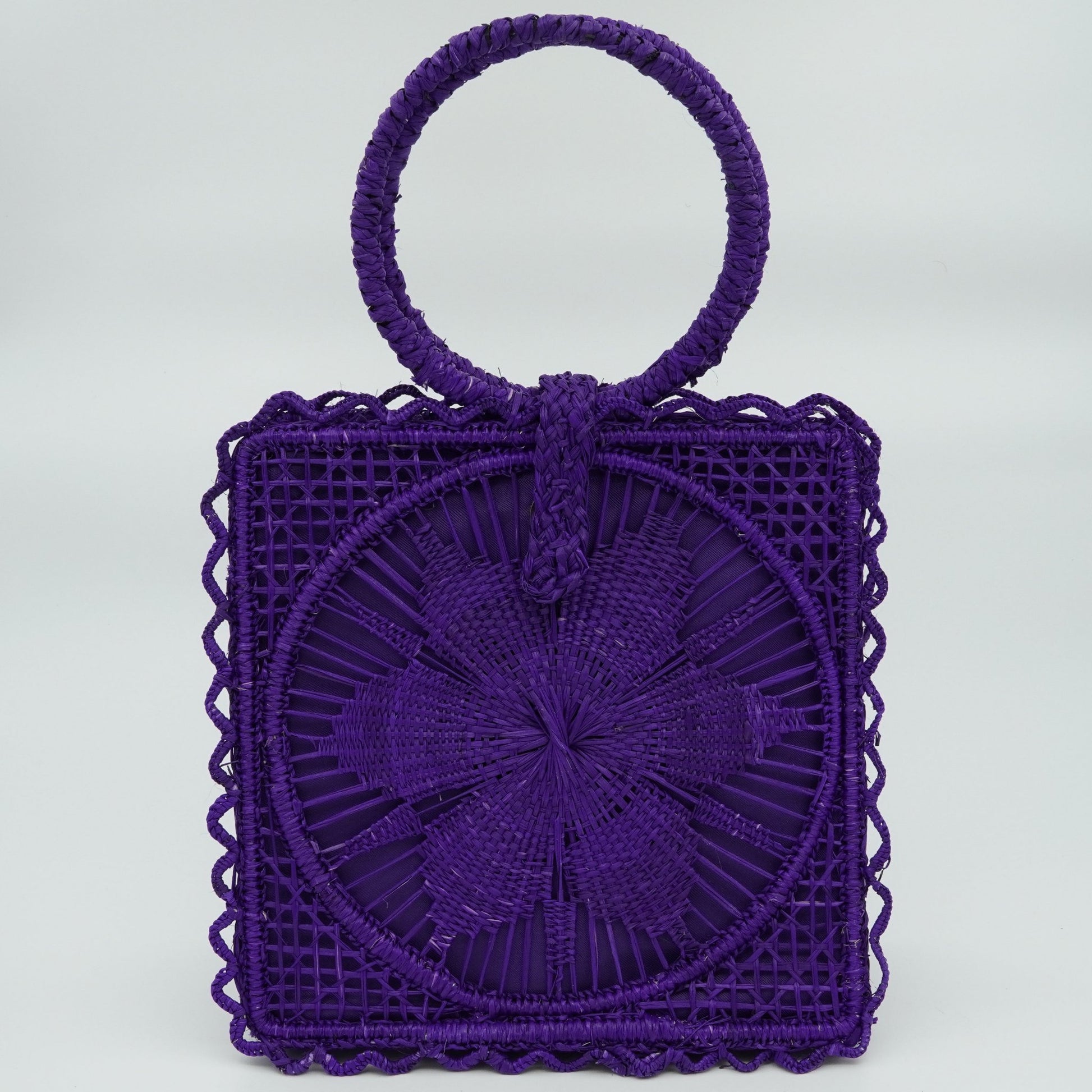 Purple woven square flower purse.